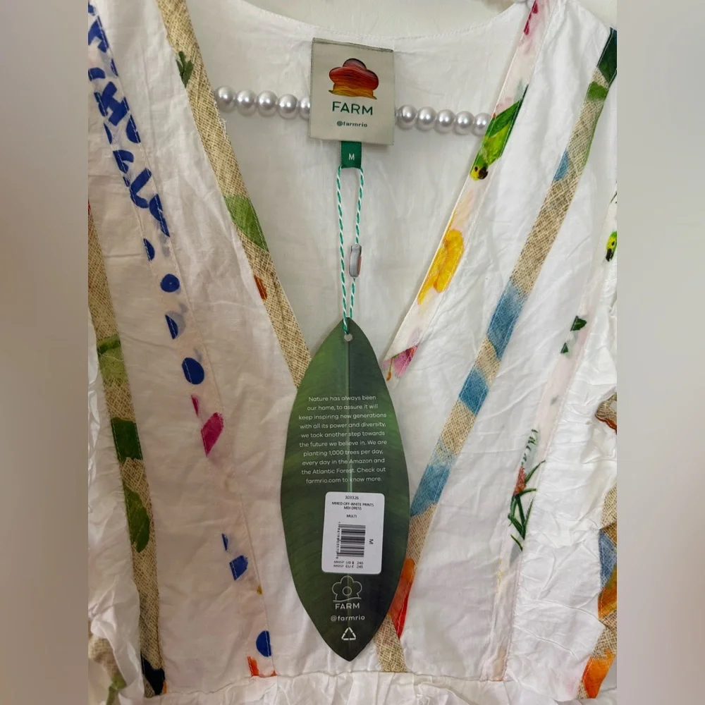 FARM Rio White Midi Dress with Multicolor Stripe Detail - Picture 5 of 10